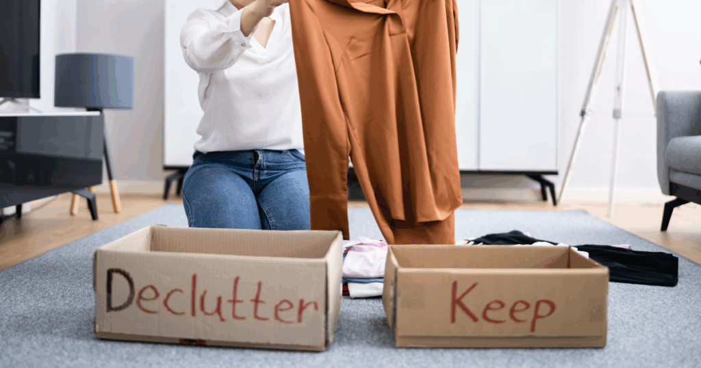 Declutter and keep pile to sort through stuff