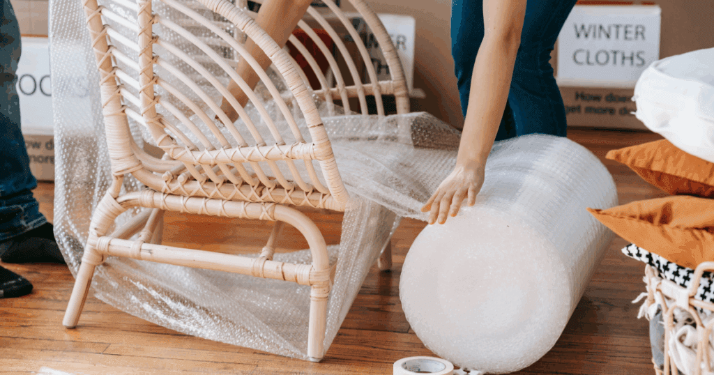 Bubble wrap furniture for a move